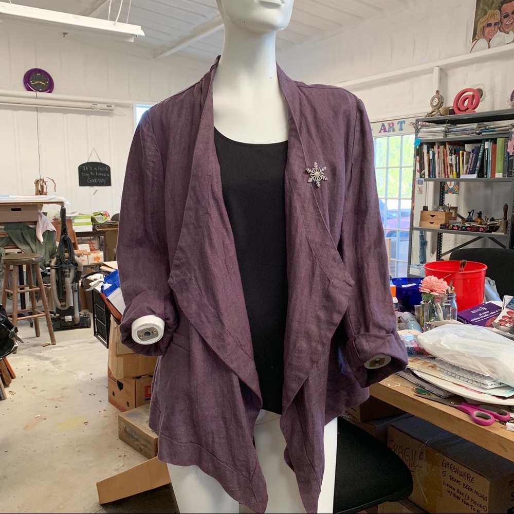 “Purple Open Drape Front Linen Jacket” - Picture 1 of 8